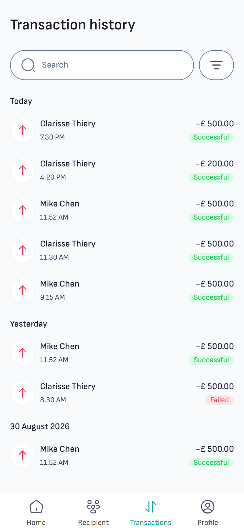 GiffyPay transaction history